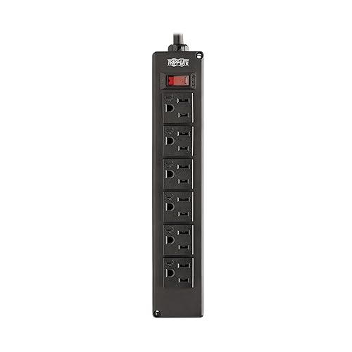 Tripp Lite Safe-IT Surge Protector with Coiled Power Cable, 6 Standard Outlets, Lighted On/Off Switch, 10 Foot Spiral Cord, 300 Joules, 10,000 Insurance & (TLP610COILAM)