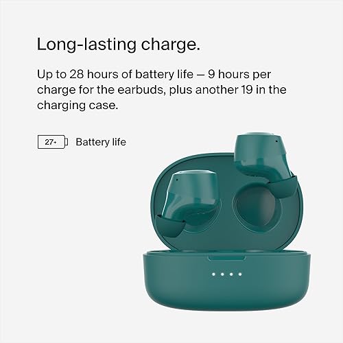 Belkin SoundForm Bolt True Wireless Earbuds, Wireless Charging, IPX4 Sweat and Water-Resistant, USB-C, Up to 28 Hours of Battery Life for Apple iPhone, Samsung Galaxy, Google Pixel, and More - Teal