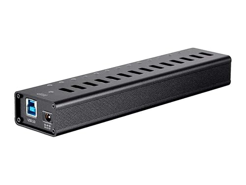 Monoprice Powered USB 3.0 Hub - 13-Port, Heavy Duty Aluminum, 5Gbps, Plug-n-Play with AC Adapter, 2.4 Amps Charging Ports, Black 13 Port