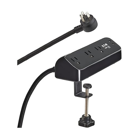 Eaton Tripp Lite series Desk Clamp Power Strip Surge Protector, 3-Outlets, 2x 30W USB-C Charging Ports, 900 Joules, 10ft Braided Flat Extension Cord, Lifetime Manufacturer's Warranty (TLP310U30CLAMPB) 3 Outlets Black (2x USB-C)