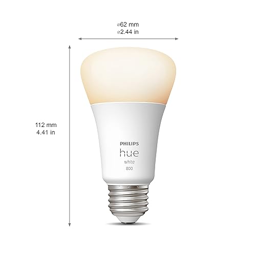Philips Hue White 9.5W Equivalent 60W A19 Base E26 LED Smart Bulb, Dimmable, Bluetooth & Zigbee Compatible, Voice Activated with Alexa & Google Assistant, 2-Pack (571273)