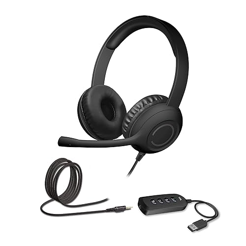 Cyber Acoustics Stereo Headset (AC-5812) with USB or 3.5mm Connection, USB Control Module, Adjustable Mic Boom for PC and Mac, Classroom or Home 1 Unit