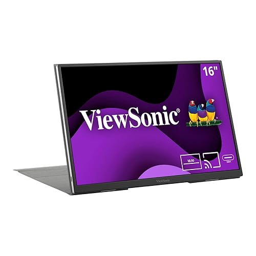 ViewSonic VG1656N 16 Inch 1200p IPS Wireless Portable Monitor with 2 Way Powered 60W USB C, Built-in 4000 mAh Battery and Stand with Smart Cover 1200p True Wireless