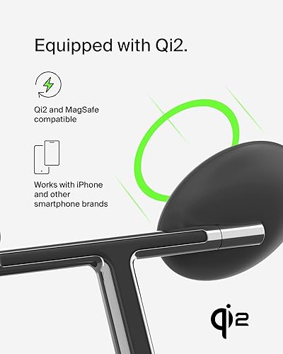 Belkin MagSafe-Compatible 3-in-1 Wireless Charger Stand 15W - Qi2-Certified Wireless Charging Station, Fast Charging of iPhone 16, AirPods, & Apple Watch - 36W Included - Black Black Gen 2
