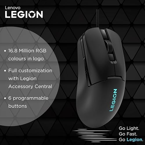 Lenovo Legion M300s RGB Wired Gaming Mouse - 8,000 DPI Adjustable Sensor, 6 Programmable Buttons & 20-Million Clicks Durability with Optimized Comfort (Black) Compact |Ambidextrous M300s Black