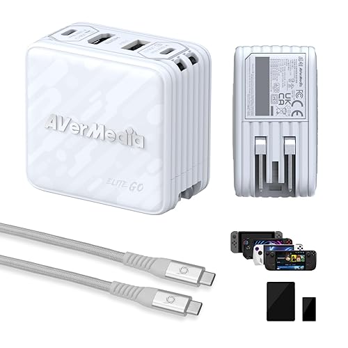 AVerMedia Capture Card 1080p60 HDMI, Portable Charger for Nintendo Switch, 100W GaN USB-C Hub, TV Docking Station with 4K60 HDMI, Compatible with iPhone, iPad, Laptop & PC (Elite Go - White)