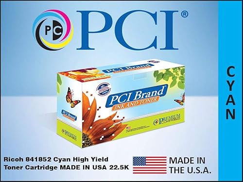PCI Brand Compatible Toner Cartridge Replacement for Ricoh 841852 Cyan Print Cartridge 22.5K Yield