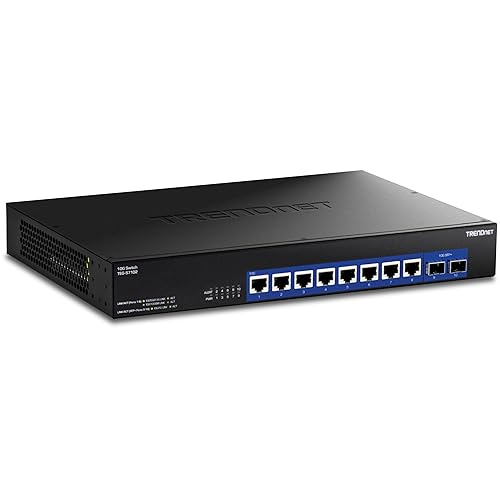 TRENDnet 10-Port 10G Unmanaged Switch, TEG-S7102, 8 x 10G RJ-45 Ports, 2 x 10G SFP+ Ports, 200Gbps Switching Capacity, Rackmount Design, Lifetime Protection, Black