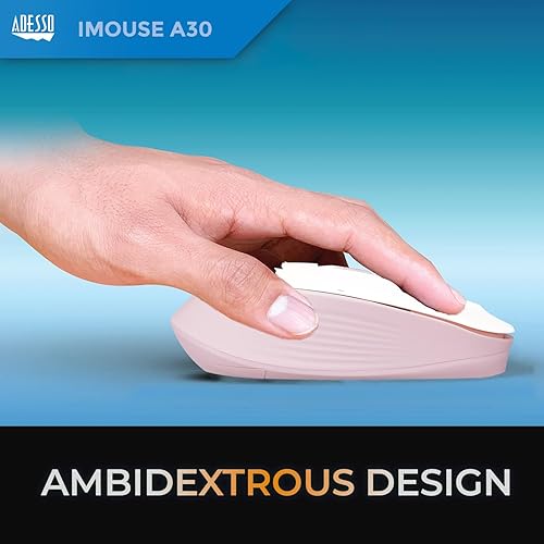 Adesso iMouse A30 Wireless Mouse with AI Copilot Button 2.4GHz USB Dongle 1200 DPI Left and Right Hand Design (Pink)