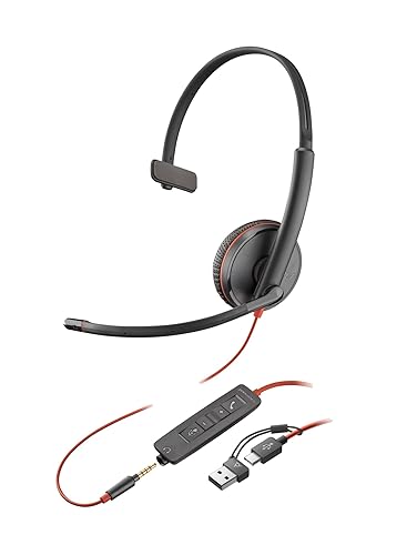 HP Poly Blackwire 3215 - Blackwire 3200 Series - Headset - On-Ear - Wired - Active Noise Reduction - 3.5mm Plug, USB-C - Black - Certified for Skype for Business