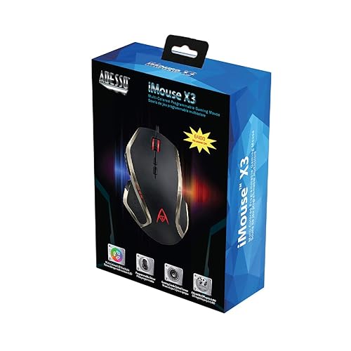 Adesso iMouse X3 Multi Color 9 Button Optical Ergonomic Gaming Mouse with 6 Foot USB Cable Wire and 7 Levels DPI Switch