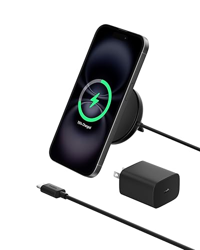 Belkin Magnetic Wireless Charging Pad 15W w/Pop-Up Stand - MagSafe-Compatible Qi2-Certified Wireless Charger for iPhone 16 Series, Samsung Galaxy S25, AirPods, & More w/Power Supply Included - Black