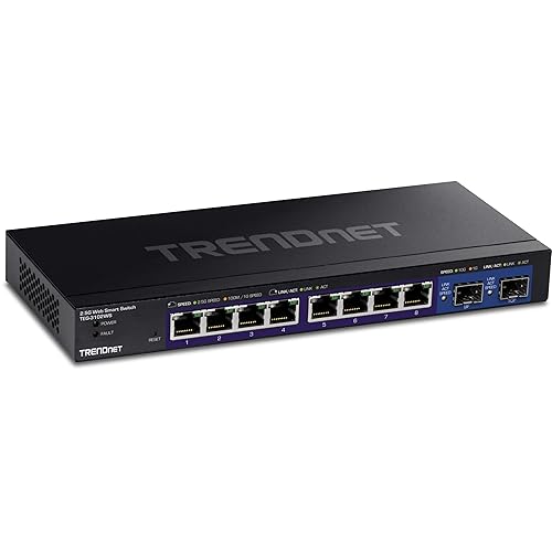 TRENDnet 10-Port Multi-Gig Web Smart Switch, 8 x 2.5GBASE-T Ports, 2 x 10G SFP+ Slots, Metal Housing, Managed Network Ethernet Switch, Lifetime Protection, Black, TEG-3102WS 8 x 2.5G Ports| 2 x 10G SFP+ Ports