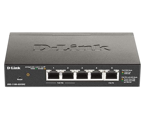 D-Link 5-Port PoE Switch, Gigabit Ethernet Smart Managed Layer 2 Network Wireless Internet Power Over Ethernet (DGS-1100-05PDV2) 5 Port Gigabit PoE V2