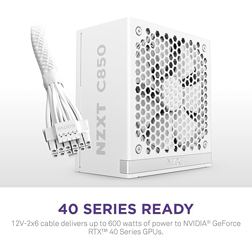 NZXT C850 Gold ATX 3.1 - Fully Modular Low-Noise PC Gaming Power Supply - 850 Watts - 80 Plus Gold - 12V-2x6 Connector - Zero Fan Mode - 100% Japanese Capacitors - White C Series ATX 3.1 White