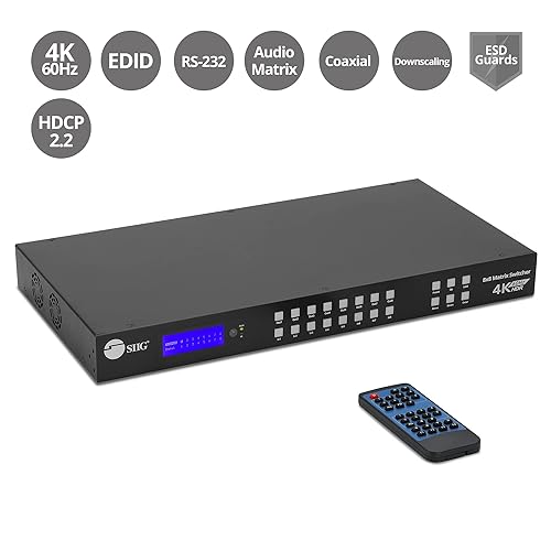 SIIG 8x8 4K HDMI Video Matrix Switcher with LCD, 18Gbps, HDCP 2.2, HDR 10, Auto Downscaling, EDID Management, Support ARC, Audio Embedded and Audio Extraction (CE-MX0011-S1)