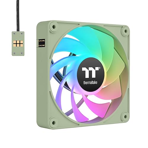 Thermaltake CT140 EX ARGB Reverse PC Cooling Fan Matcha Green 3-Fan Pack, Magnetic Connection, 5V Motherboard Sync, 16.8 Million Colors 9 Addressable LEDs, 140 mm Case/Radiator Fan, CL-F199-PL14MG-A