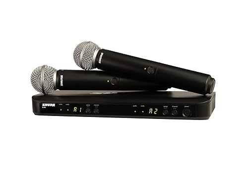 Shure BLX288/SM58 UHF Wireless Microphone System - Perfect for Church, Karaoke, Vocals - 14-Hour Battery Life, 100m Range | Includes (2) SM58 Handheld Vocal Mics, Dual Channel Receiver | H10 Band H10 Band (542-572 MHz)