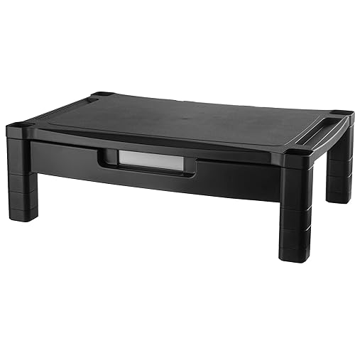 Kantek Single Level Extra Wide Adjustable Monitor/Laptop Stand with Drawer (MS520) Wide Single Level with Drawer