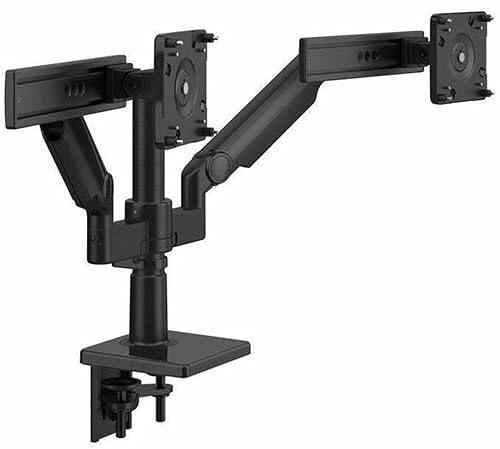 M/Flex with M2.1 Monitor Arms and Slider (2), Dual Arm Bracket, Two-Piece Clamp Mount, Black with Black Trim