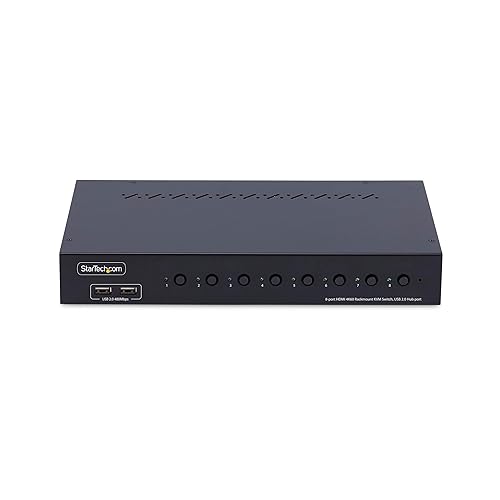 StarTech.com 8-Port HDMI KVM Switch w/1U Rack Mount Kit, 4K 60Hz HDMI 2.0, Push-Button/Hotkey Switching, TAA Compliant