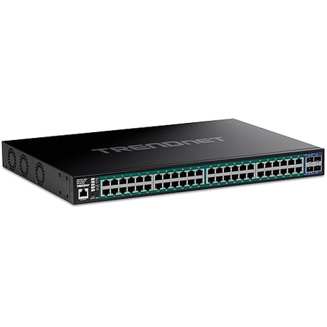 TRENDnet 52-Port Gigabit Web Smart PoE+ Switch with 10G SFP+ Ports, TPE-3524S, 48 x Gigabit PoE+ Ports, 4 x 10 SFP+ Ports, 410W PoE Power Budget, Lifetime Protection, Black