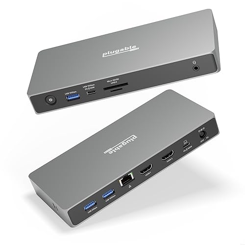 Plugable USB C Docking Station Dual Monitor, 11-in-1, USB4 40G 100W Laptop Charging Dock for Windows and Thunderbolt, 4K HDMI 2.1 up to 120Hz, 2.5Gbps Ethernet, SD Reader, 20W USB-C Charging