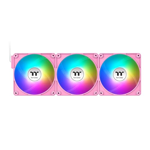 Thermaltake CT140 EX ARGB Sync PC Cooling Fan 3 Pack, PWM 500~1800 RPM, 5V Motherboard Sync, 16.8 Million Colors 9 LEDs, MagForce 2.0 Connectors, Hydraulic Bearing, Bubble Pink, CL-F221-PL14RG-A