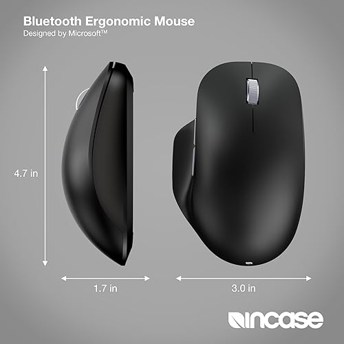 Incase Bluetooth Ergonomic Mouse – Designed by Microsoft – Two Thumb Buttons, Easy to Grip Thumb Rest, Precision Tracking, Connects 3 Devices, 15 Month Battery Life, PCs/Laptops (Black)