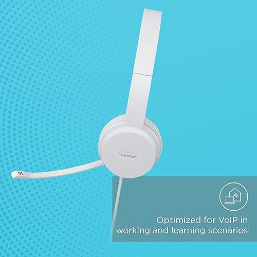 Lenovo 110 USB Stereo Headset, Noise Canceling, Adjustable Boom Mic for Right/Left Ear, Long Cable, Works with Chromebook, GXD1B67867, Silver,Grey USB Grey