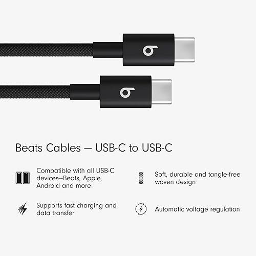 Beats USB-C to USB-C Woven Cable 2 Pack Fast Charging Durable/Tangle-Free Compatible Charger for Apple & Android Devices (1.5 m) - Bolt Black Bolt Black 2 Pack (1.5 m)