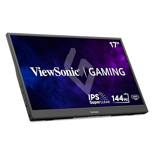 ViewSonic VX1754 17 Inch 1080p IPS Portable Gaming Monitor with 144Hz, AMD FreeSync, 2 Way Powered 60W USB C, Mini HDMI, and Built-in Stand with Protective Cover 17-Inch 144Hz