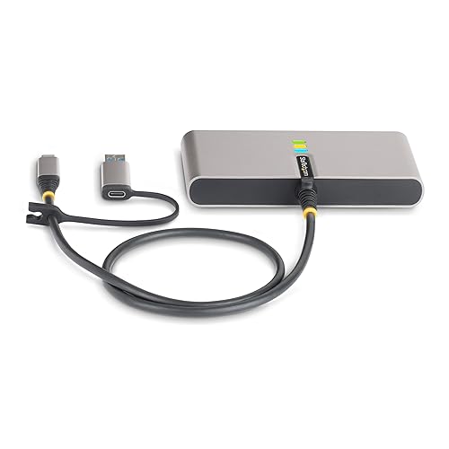 StarTech.com 2-Port USB-C Hub with Gb Ethernet and RS232 FTDI Serial, Attached USB-C to USB-A Dongle, 100W PD Pass-Through, 2X USB-A 5Gbps