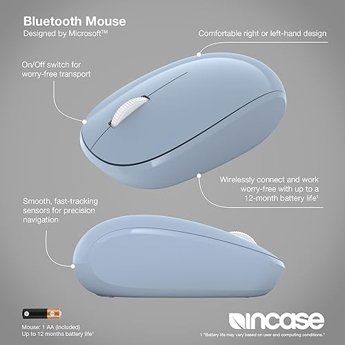 Incase Bluetooth Mouse - Designed by Microsoft - Compact, Comfortable, Right/Left Hand Use, 4-Way Scroll Wheel, Wireless Bluetooth Mouse for PC/Laptop/Desktop, Mac/Windows Computer (Pastel Blue)