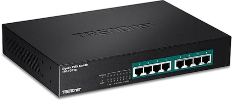 TRENDnet 8-Port Gigabit GREENnet PoE+ Switch, TPE-TG81g, 8 x Gigabit PoE+ Ports, Rack Mountable, Up to 30 W Per Port with 110 W Total Power Budget, Ethernet Network Switch, Metal, Lifetime Protection