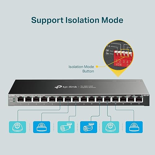 TP-Link 16-Port Gigabit Desktop Switch with 16-Port PoE+ (TL-SG116P) - Up to 120W, Desktop and Wall-Mount, Plug & Play, Fanless, Unmanaged 16 Port w/ 16 PoE+ Port Unmanaged