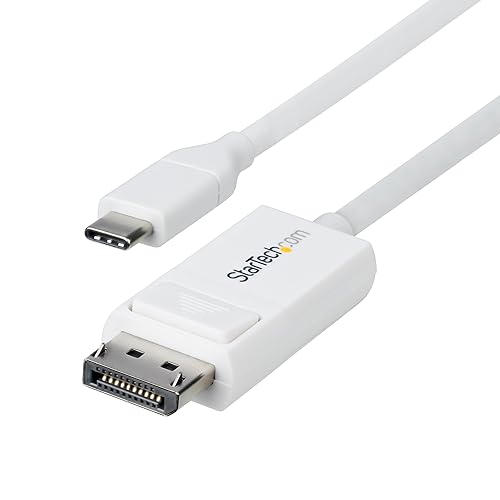 StarTech.com 6ft (2m) USB-C to DisplayPort 1.2 Cable, Bidirectional, 4K 60Hz, Thunderbolt/USB Type-C Adapter Cable, White