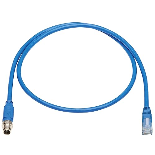 Tripp Lite M12 X-Code to RJ45 Cat6 Ethernet Cable (M/M), 1 Gbps, UTP, UL CMR-LP Certified for 60W PoE, Heavy-Duty IP68 Rating, 3.3 Feet / 1 Meter, (NM12-602-01M-BL) M12 to RJ45 3.3 ft / 1M