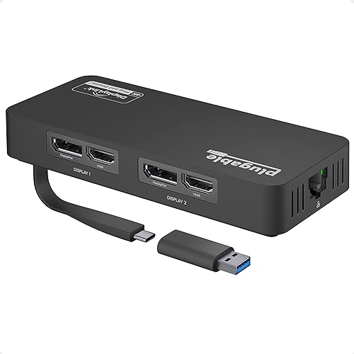 Plugable 4K DisplayPort and HDMI Dual Monitor Adapter for USB 3.0 and USB-C, Compatible with Windows and ChromeOS