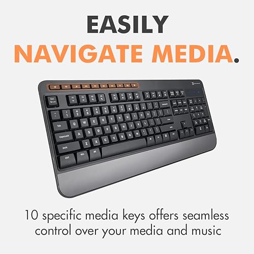 X9 Wired Keyboard - Comfortable Typing - Ergonomic Full Size USB Keyboard with Wrist Rest, Number Pad, Multimedia and 114 Keys - External Computer Keyboard for Laptop, Desktop and Office PC