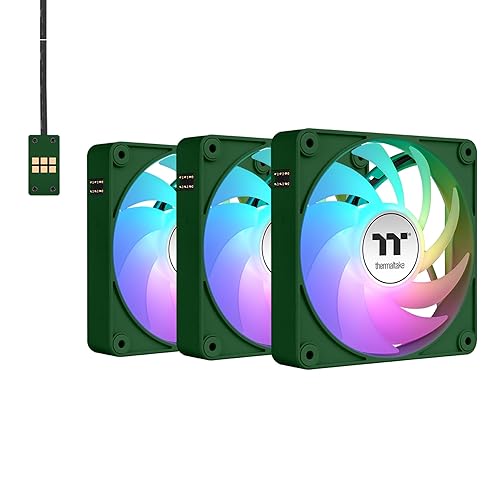 Thermaltake CT120 EX Reverse ARGB Sync PC Cooling Fan 3 Pack, 500~2000 RPM, 5V Mobo Sync, 16.8 Million Colors 9 LEDs, MagForce 2.0 Connectors, Hydraulic Bearing, Racing Green, CL-F226-PL12RG-A