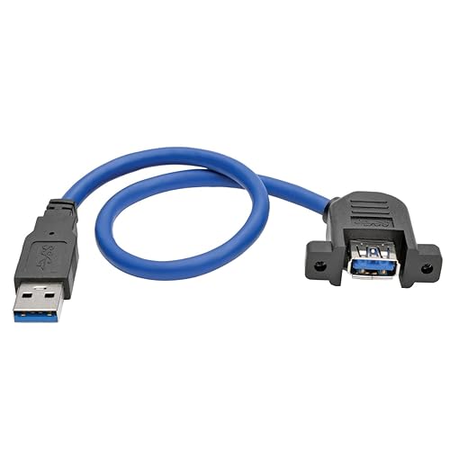 Tripp Lite USB 3.0 Superspeed Panel Mount Type-A Extension Cable M/F 1' (U324-001-APM), Black/Blue