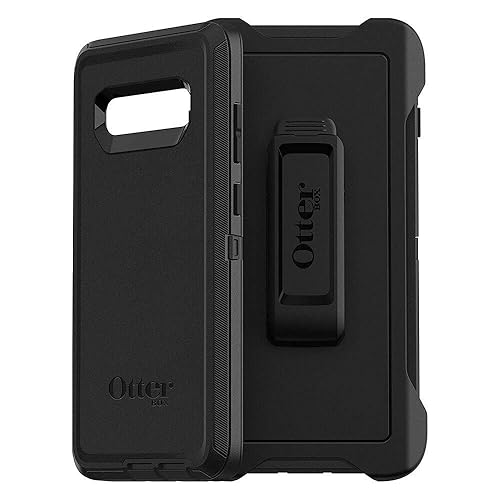OtterBox Galaxy S10+ Defender Series Case - BLACK, Rugged & Durable, with Port Protection, Includes Holster Clip Kickstand Black Case