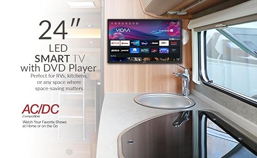 Supersonic SC-2426SDVD 24-inch LED Smart HDTV w/DVD Player, ATSC & NTSC System, 3X HDMI, 1080p, WiFi, USB, Multi Language OSD, AC/DC Compatible for Home, Kitchen, or RV Camper, DC Car Cord Included SC-2426DVD –24” Smart TV/DVD Combo