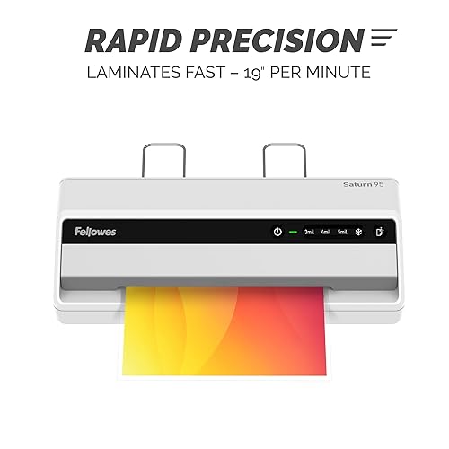 Fellowes Saturn 95 Thermal and Cold Laminator Machine with 10-Sheet Starter Kit, 9.5 inch, Easy and Fast Warm-Up, Jam-Free Design 9.5 Inch Starter Kit