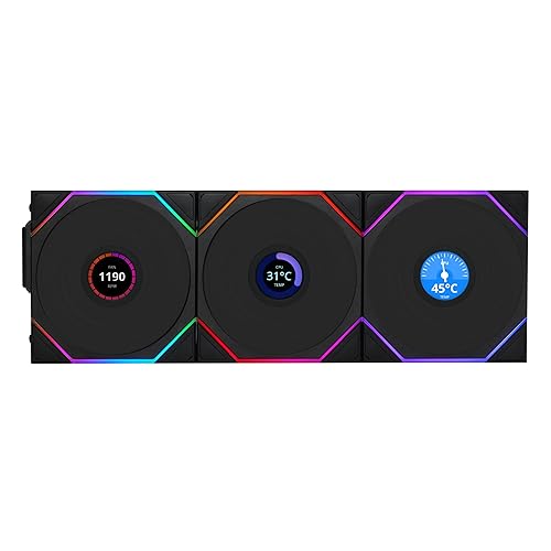 Lian Li UNI Fan TL LCD 120 Wireless - Triple Pack - 2.4 GHz Wireless Controller Included - Daisy Chain & Infinity Mirror Design - LCD Display - Controller Required - Black (12TLLCD1W3B)