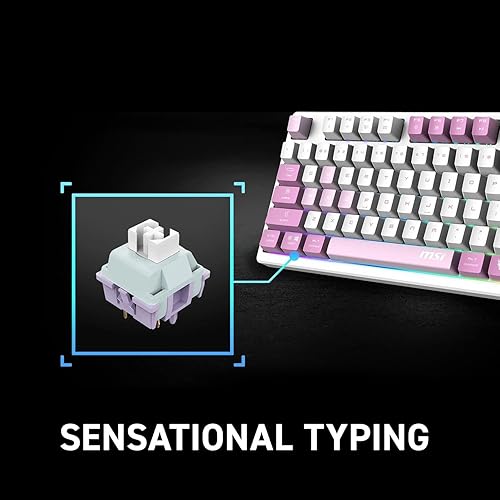 MSI Forge GK600 TKL W Violet US - Mechanical Linear SWITCHES - Dye-Sublimated PBT Keycaps, Anti-Slip Base, RGB LED, USB 2.0, Bluetooth, 2.4 GHz - Tenkeyless