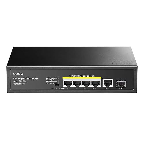 Cudy GS1005P 5-Port Gigabit PoE+ Switch, 50W PoE Power, 4 Gigabit PoE/PoE+ Ports(Up to 30W Power for One Port), 802.3af/802.3at, Desktop Installation and Wall mounting,Steel case