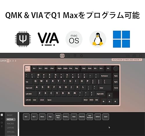Keychron Q1 Max Hotswap Wireless Mechanical Keyboard|RGB|Aluminum Frame|Carbon Black|with Knob|Gateron Jupiter Brown|75% Layout (84 Keys)|Windows Mac OS (Q1M-M3) Jupiter Brown Carbon Black