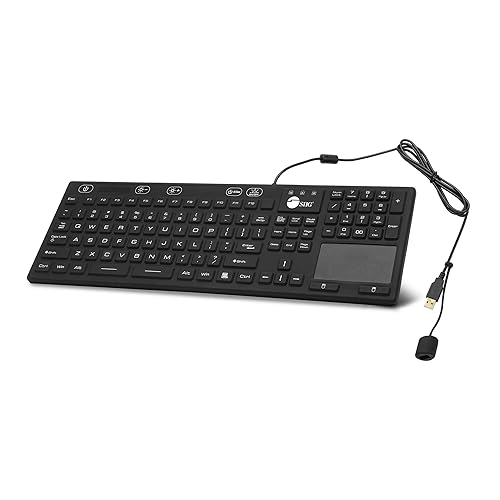 SIIG Wired Silicone Washable USB-A Keyboard with Touchpad, 110-key Layout, Industrial & Medical Grade, Dustproof, IP68 Compliant, 5 Levels Brightness, Silent & Quiet, Windows, Mac (JK-US0W11-S1)
